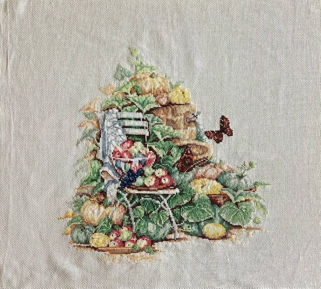 Borduurwerk, zijde, tuin, zitje, bloem, fruit, vintage, Ophalen, Gebruikt, Handborduren, Overige typen