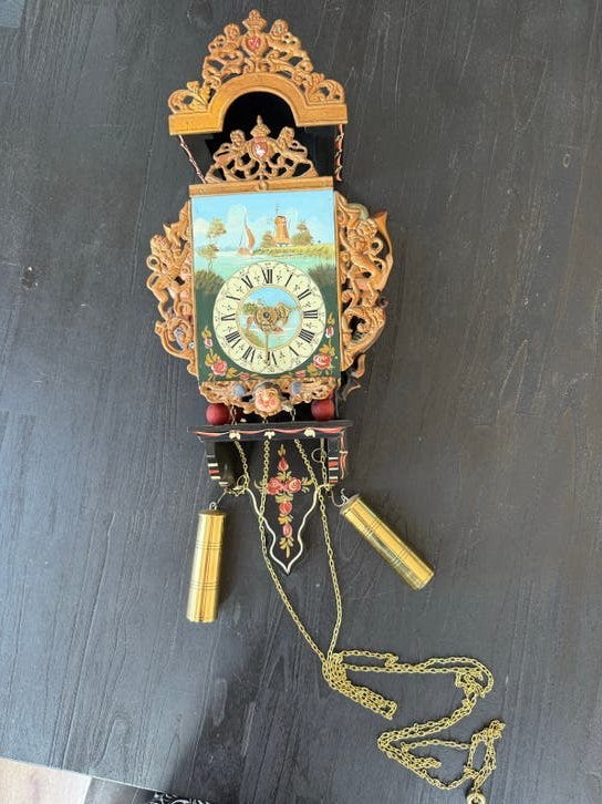 Antieke Friese Staartklok - Handgeschilderd, Antiek en Kunst, Ophalen
