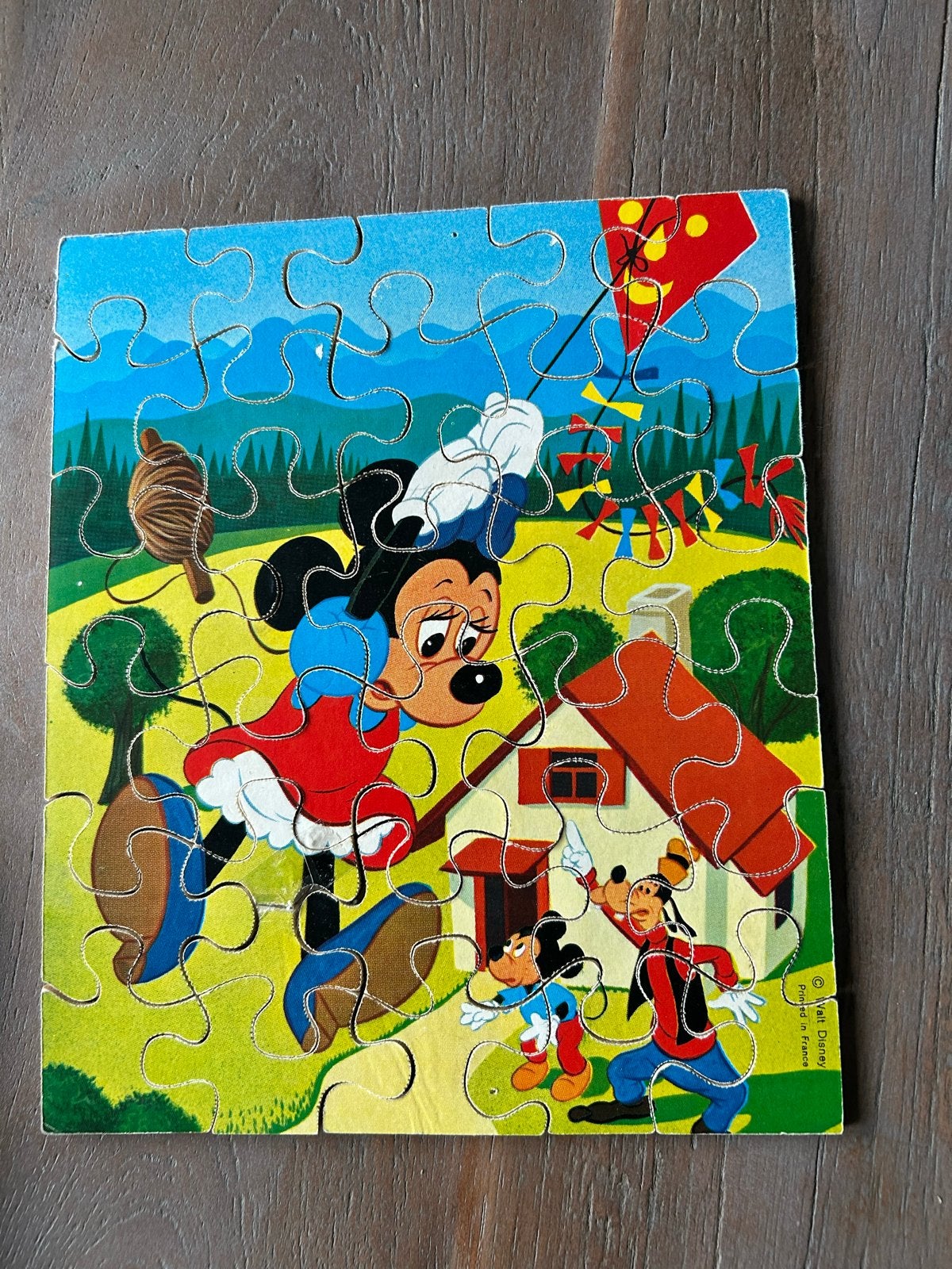 Vintage Disney Puzzel - Mickey, Minnie, Goofy & Pluto, Ophalen of Verzenden, Minder dan 10 stukjes, Gebruikt, 4 tot 6 jaar