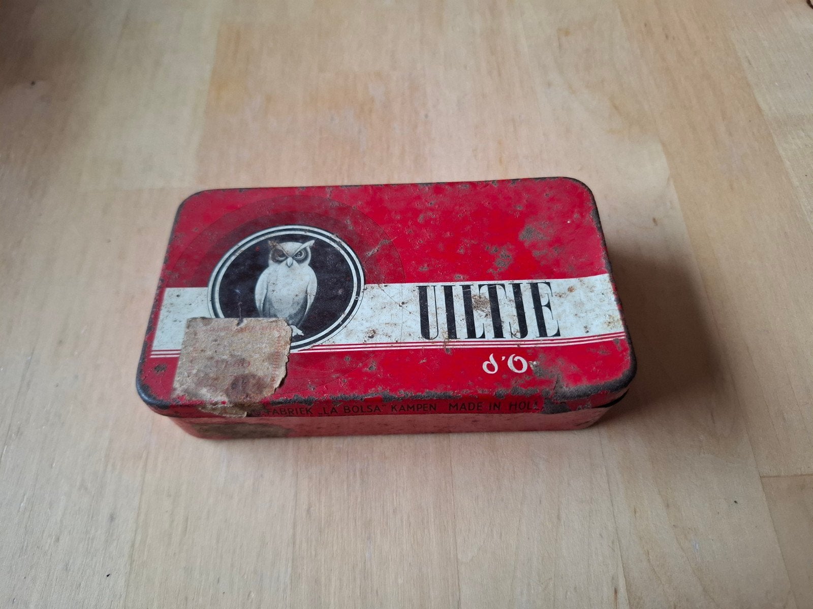 Vintage Uiltje d'Or blikje - Rood met uil, Verzamelen, Blikken, Ophalen of Verzenden, Gebruikt, Overige, Overige merken