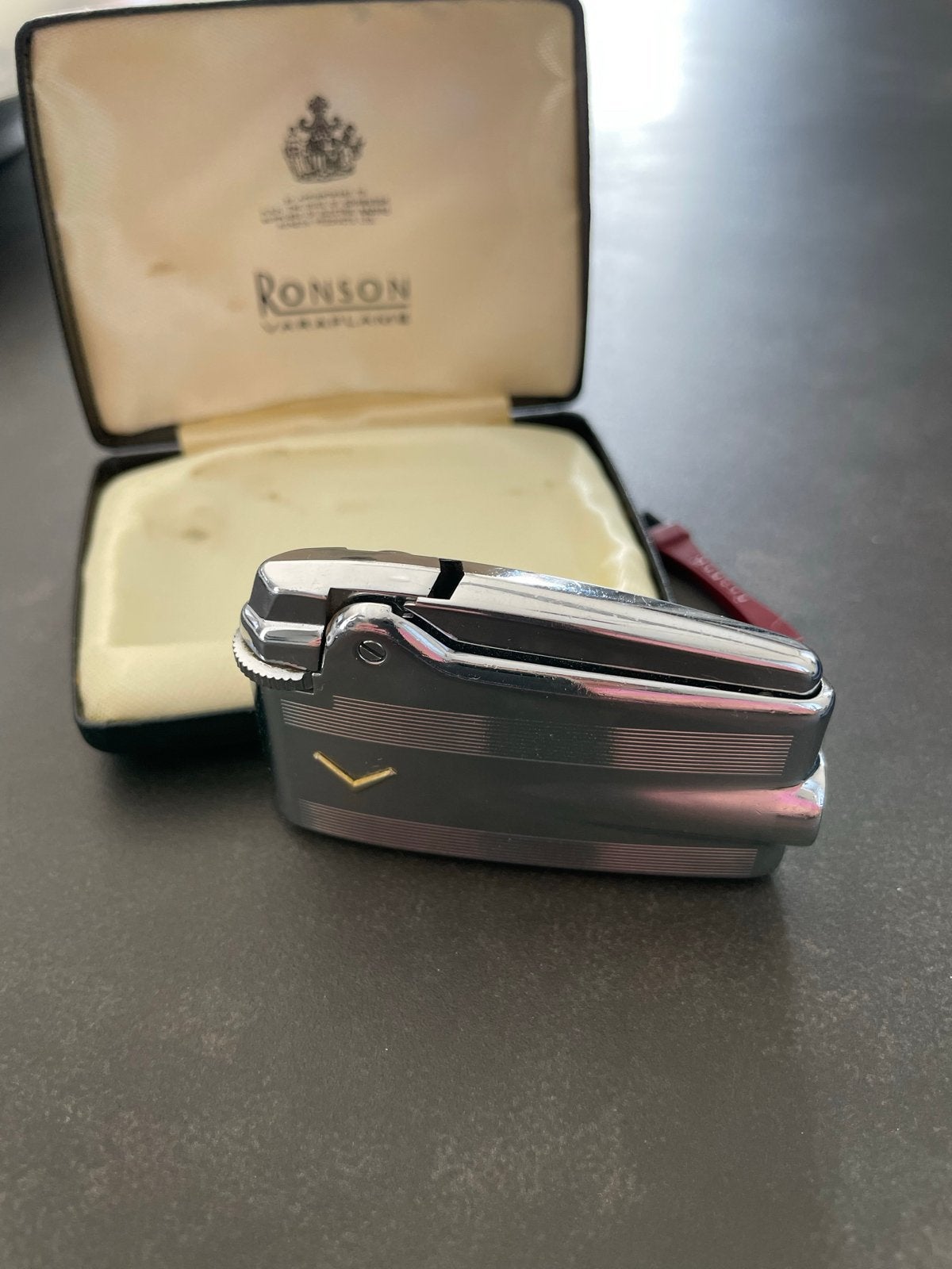 Vintage Ronson Varaflame aansteker in originele doos, Verzenden, Gebruikt, Aansteker