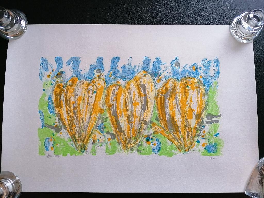 Ad van Hassel Zeefdruk Tulpen Geel, Antiek en Kunst, Kunst | Litho's en Zeefdrukken, Verzenden