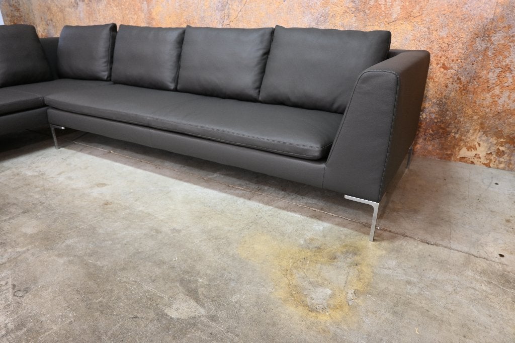 OPNIEUW beklede leren B&B Italia Charles design hoekbank, Gebruikt, Hoekbank, 300 cm of meer, Ophalen of Verzenden