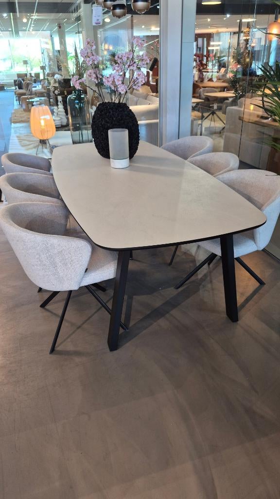 Eettafel HPL - Marmer White - 240 cm., Ophalen, Kunststof, 100 tot 150 cm, Vijf personen of meer