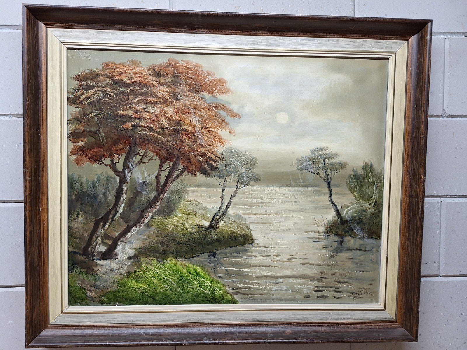 Schilderij van Joh. Verbeek - Landschap met water en bomen, Antiek en Kunst, Kunst | Schilderijen | Klassiek, Doek, Realistisch