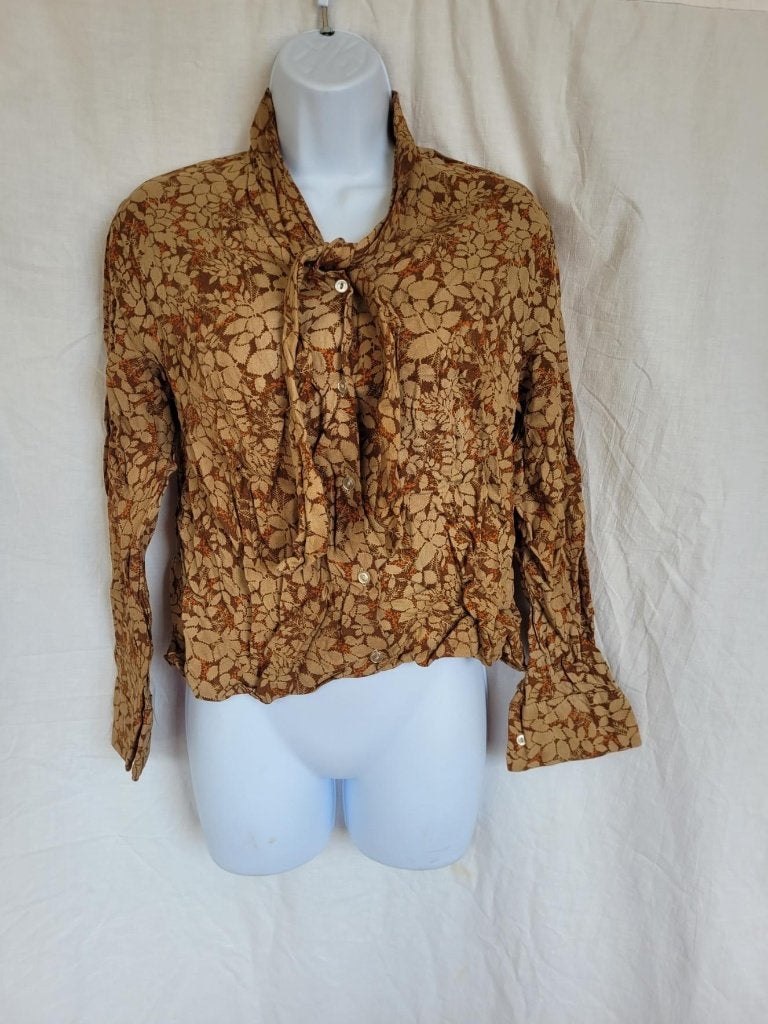 Gave bruine jaren '70 blouse mt M, Maat 38/40 (M), Carnaval, ., Ophalen of Verzenden