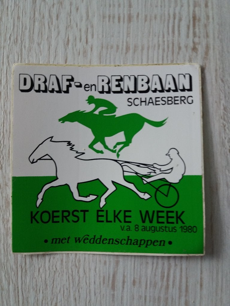 sticker DRAF - en RENBAAN SCHAESBERG koerst elke week, Ophalen of Verzenden, Zo goed als nieuw, Sport