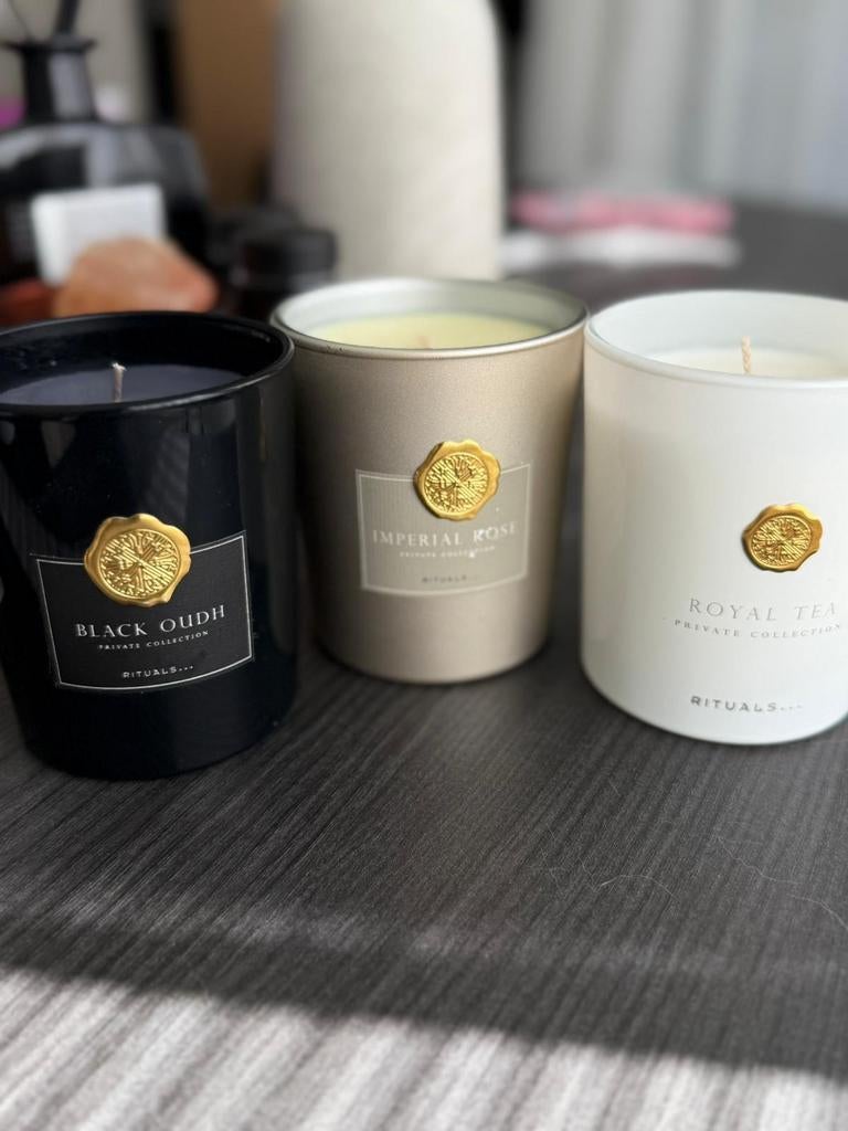 Rituals Geurkaarsen: Black Oudh, Royal Tea, Imperial Rose, Overige materialen, Nieuw, Ophalen of Verzenden, Overige kleuren