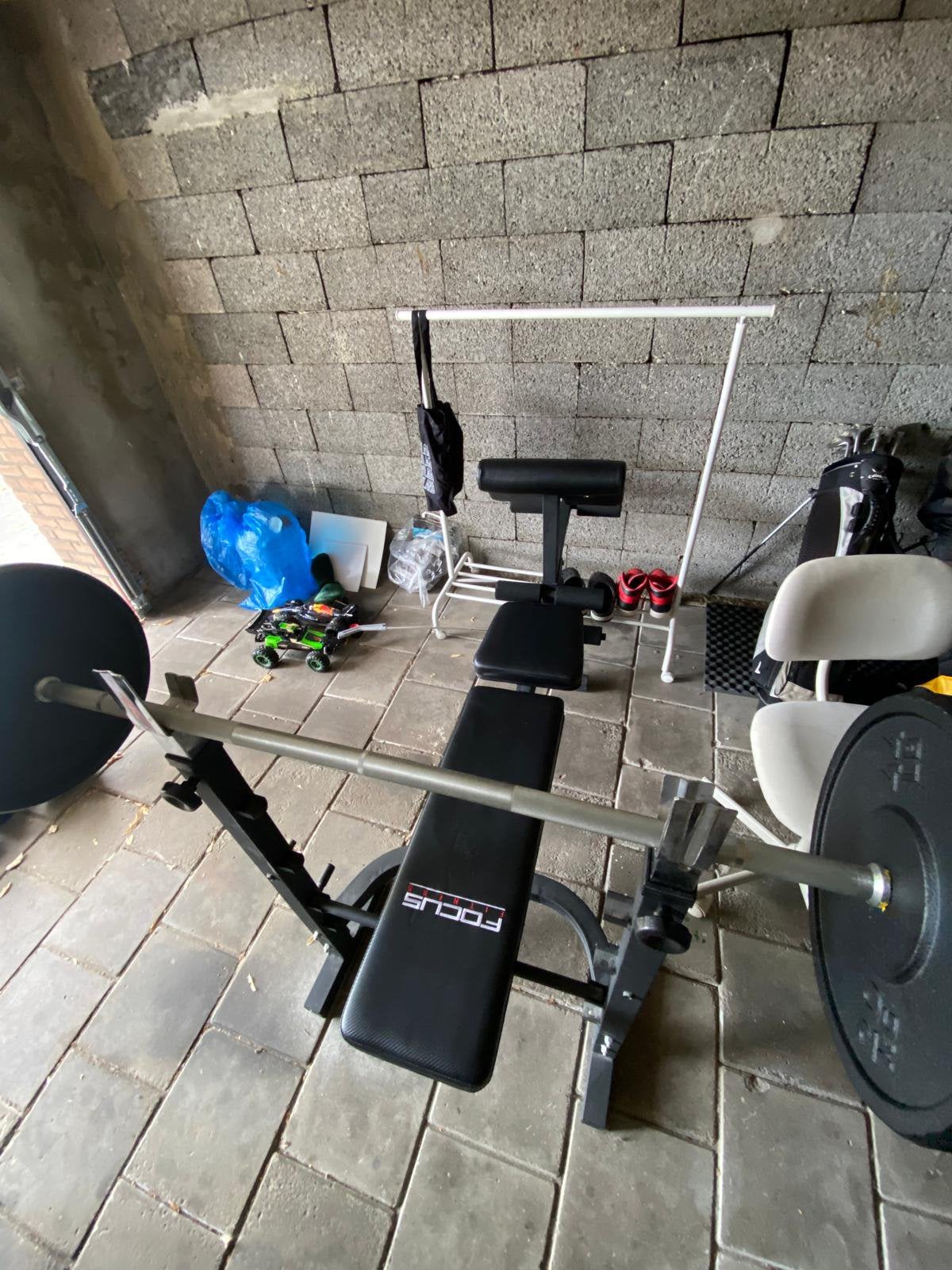 Bench press met gewichten totaal 60kg, Ophalen, Nieuw, Metaal, Borst