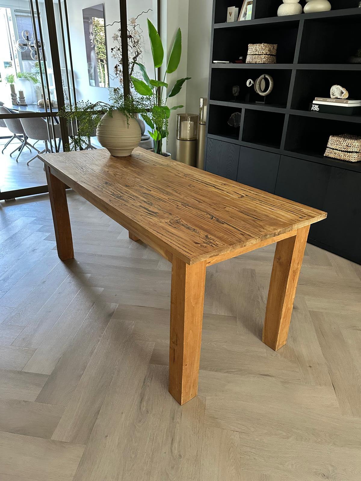 Mooie stoere massief teak houten eettafel 80x180 cm, Ophalen, Stoer teak, Teakhout, 50 tot 100 cm