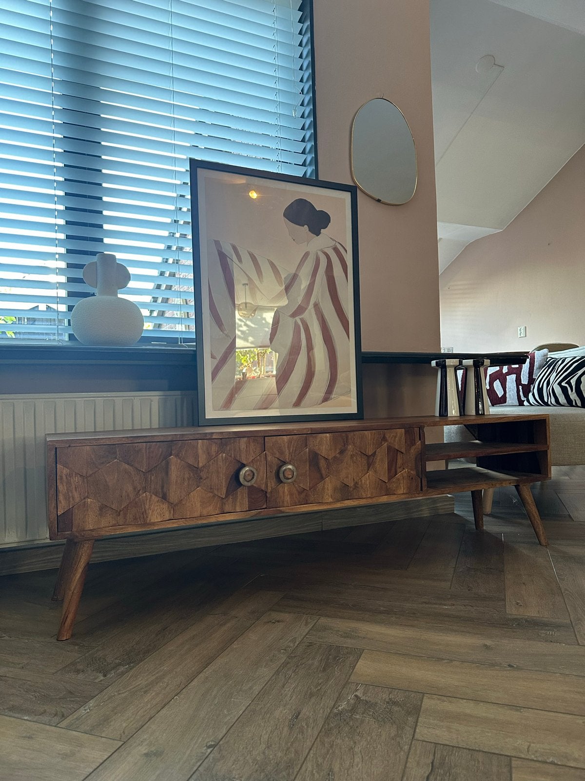 Tv-meubel met ruitmotief - 140x40x30 cm, Huis en Inrichting, Ophalen, Gebruikt, 100 tot 150 cm, Minder dan 100 cm