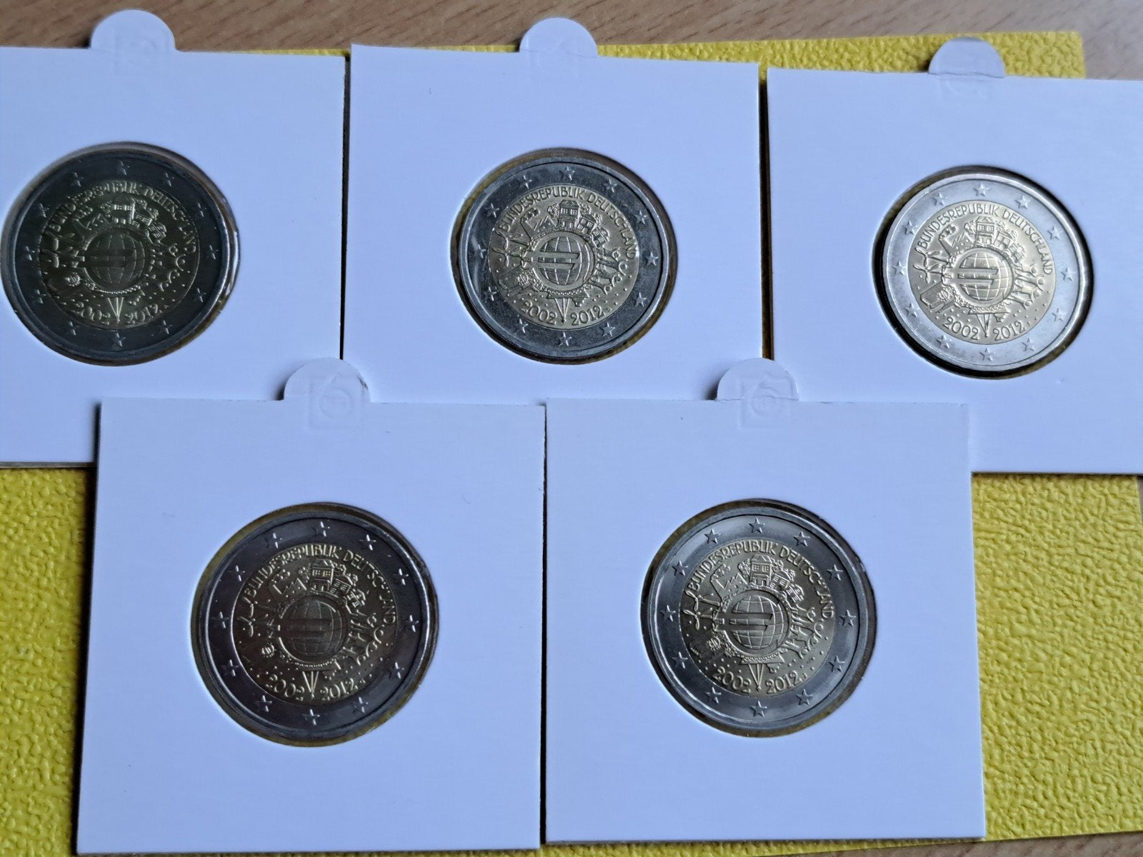 5x 2 euro UNC Duitsland 2012 - 10 jaar Euro Serie ADFGJ, Postzegels en Munten, Ophalen of Verzenden, Duitsland, 2 euro