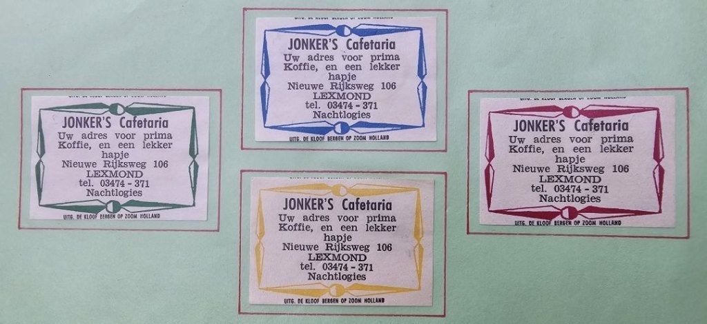 Jonker’s Cafetaria Nachtlogies te Lexmond (Koffie en hapje), Verzamelen, Ophalen of Verzenden, Zo goed als nieuw, Luciferdoosjes of -merken