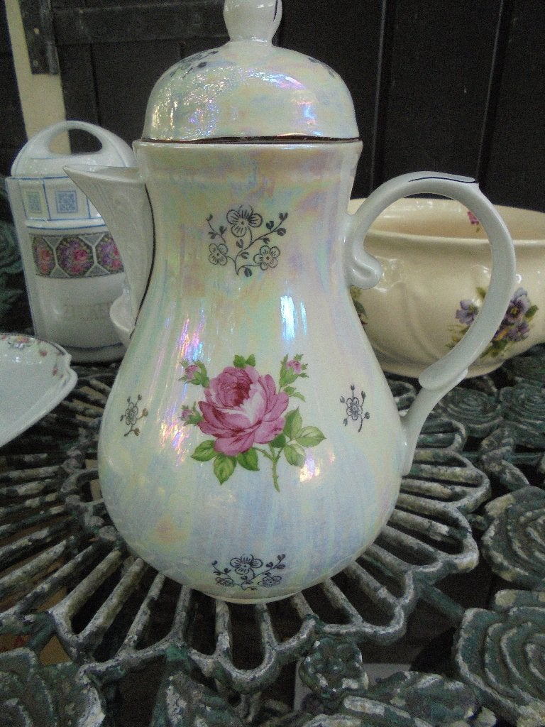 Koffiepot Kahla met grote roze roos - goud en parelmoer, Ophalen of Verzenden