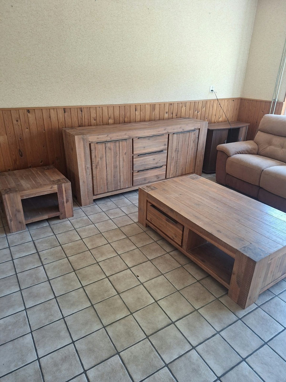 Mangohouten dressoir, salontafel en bijzettafel van Haco, Ophalen, Zo goed als nieuw