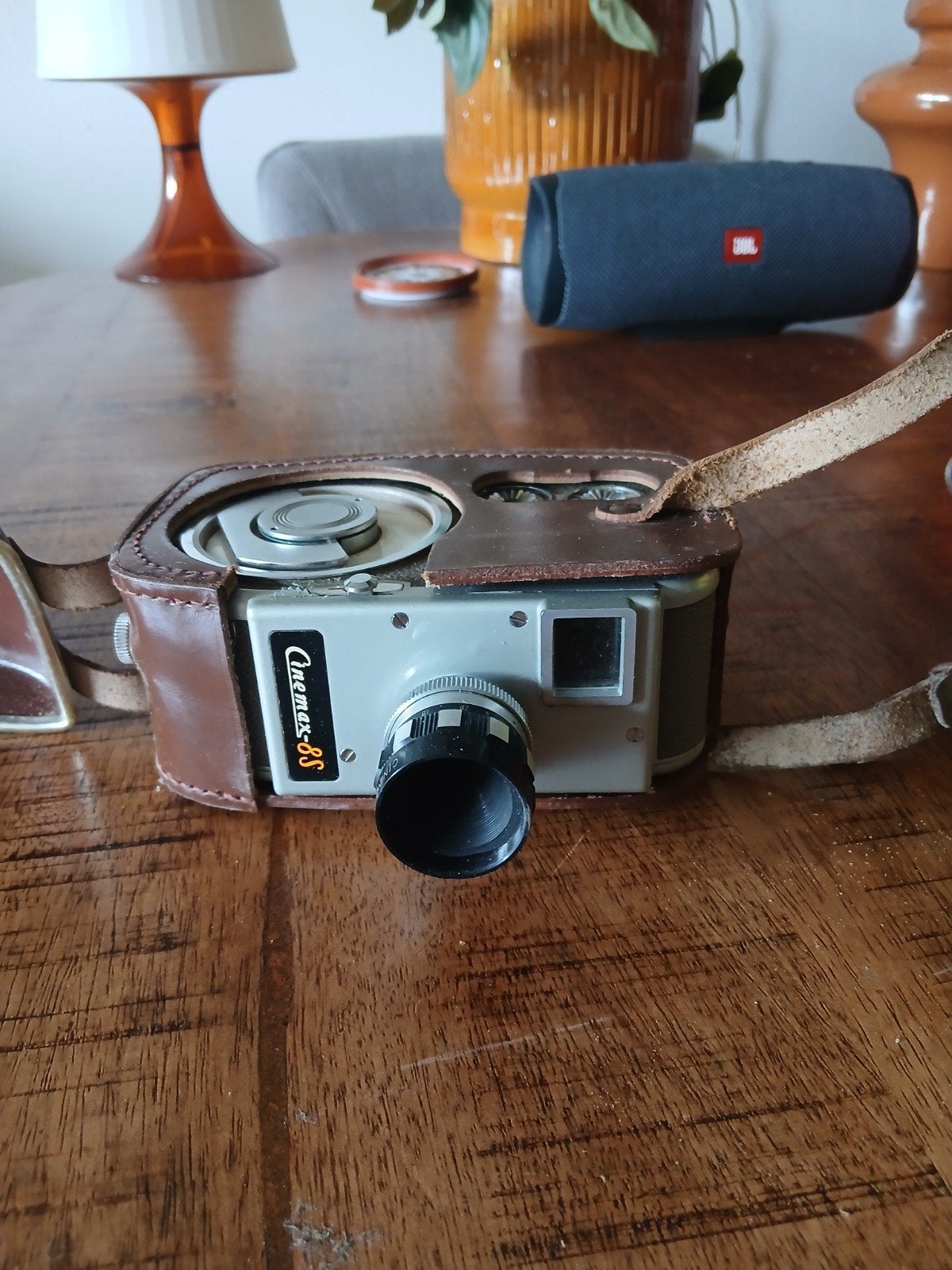 Vintage Cinemax-8S 8mm camera in leren tas, Ophalen of Verzenden, 8mm, Camera