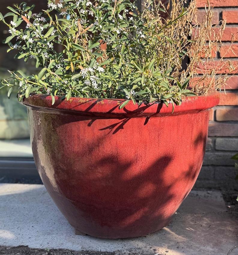 Grote rood geglazuurde bloempotten diverse maten/vormen, Rond, Zo goed als nieuw, 40 tot 70 cm, Ophalen