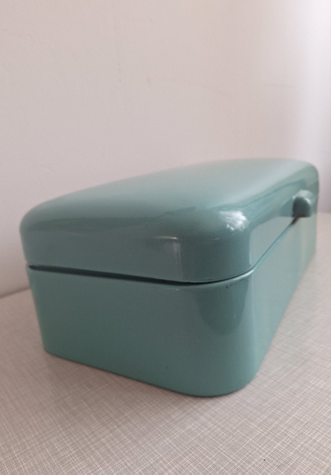 jaren 60 turquoise email metalen broodtrommel, Antiek en Kunst, Ophalen of Verzenden