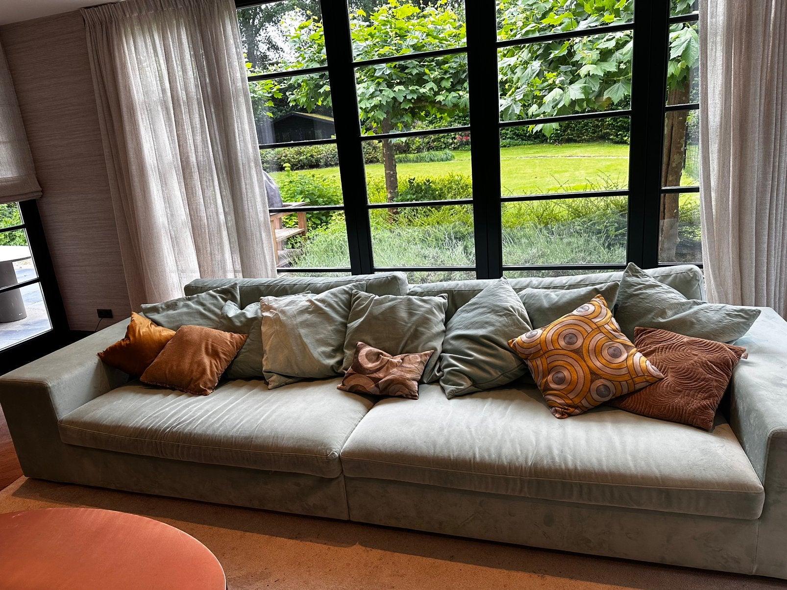 Prachtige loungebank – mintgroen – ultiem zitcomfort-, Huis en Inrichting, 125 tot 150 cm, 300 cm of meer, Ophalen of Verzenden