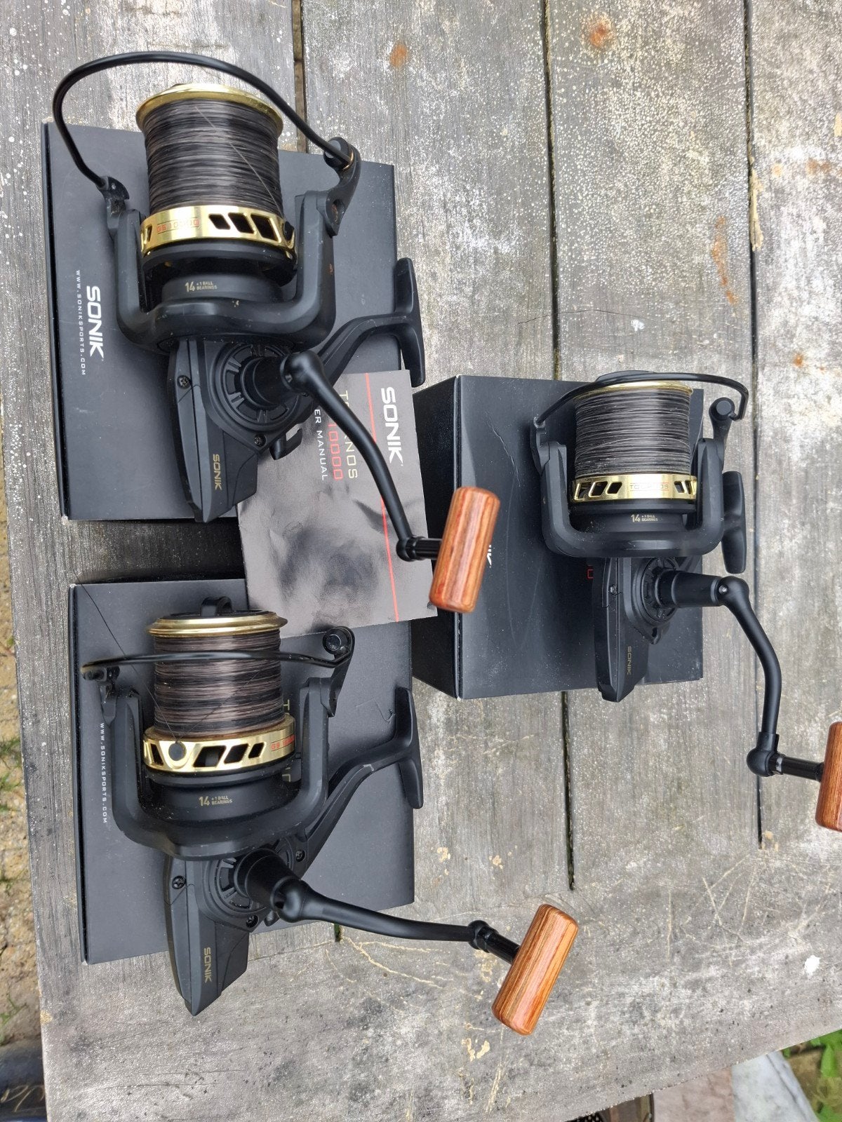 Sonik tournos gs molens/ nash fox jrc shimano okuma korda, Ophalen of Verzenden, Zo goed als nieuw, Molen