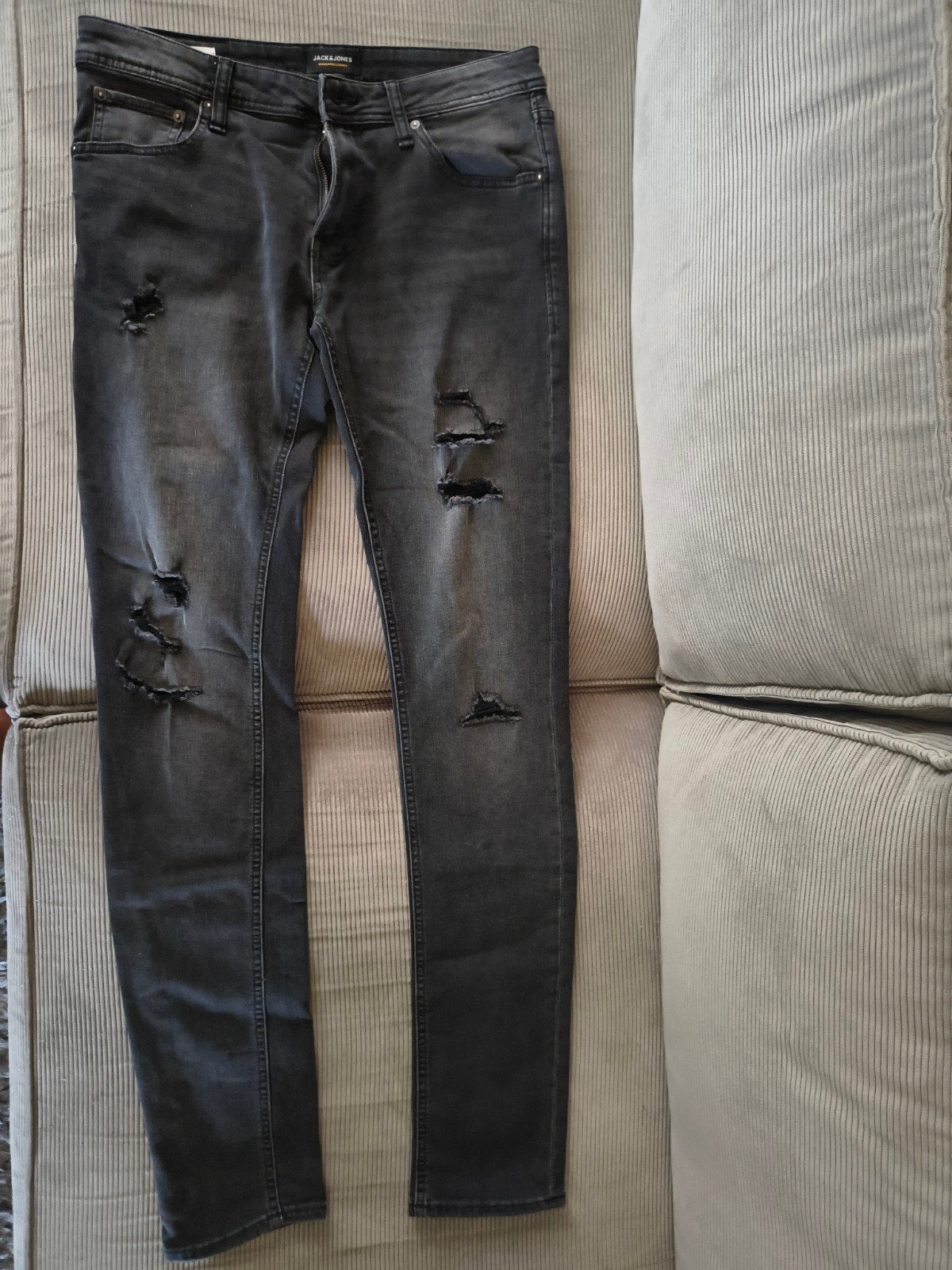 Jack & Jones Skinny Liam Jeans - Zwart met scheuren, Zwart, W32 (confectie 46) of kleiner, Ophalen of Verzenden, Gedragen