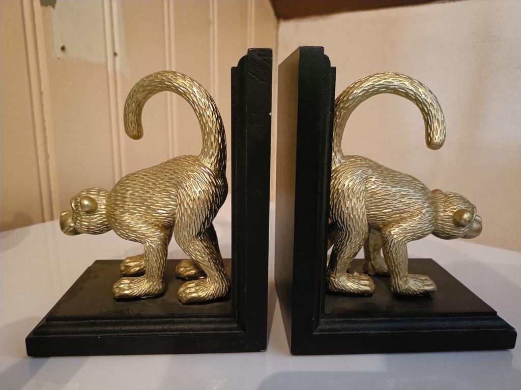 Gouden apen boekensteunen - Onbeschadigd en als nieuw, Huis en Inrichting, Woonaccessoires | Overige, Ophalen of Verzenden, Zo goed als nieuw