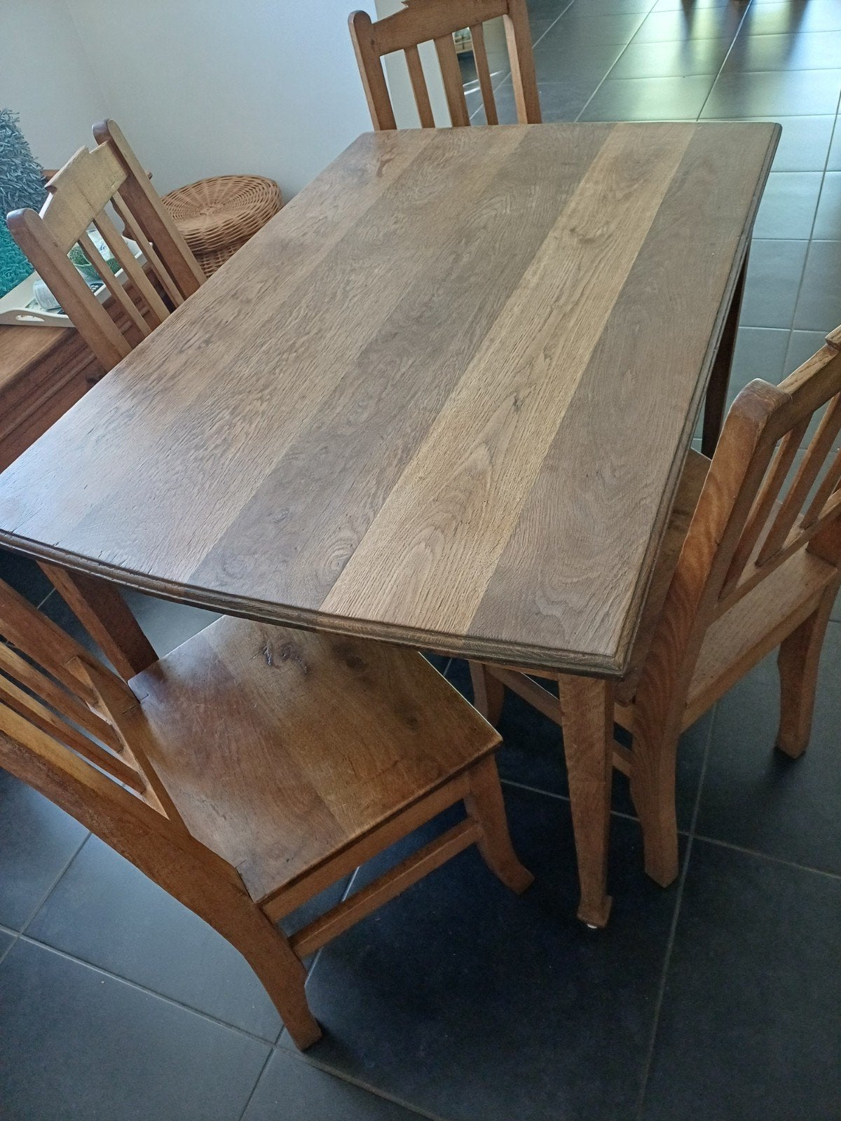 Eiken Boeren Tafel met 4 Stoelen, Gebruikt, Eikenhout, Ophalen of Verzenden, Vier personen