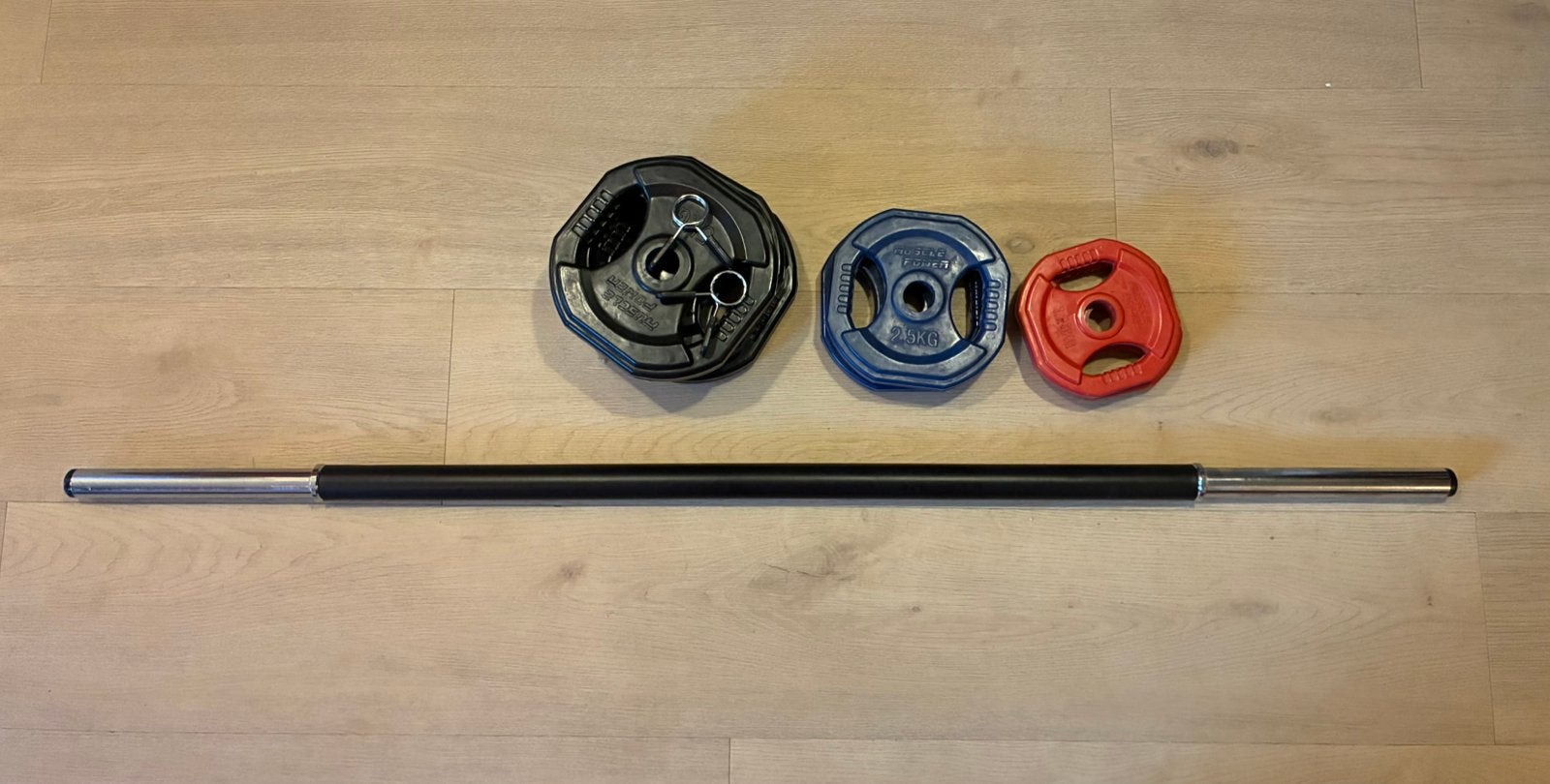 Bodypump grit set met extra 5 kilo schijf, Sport en Fitness, Ophalen, Gebruikt, Halterset