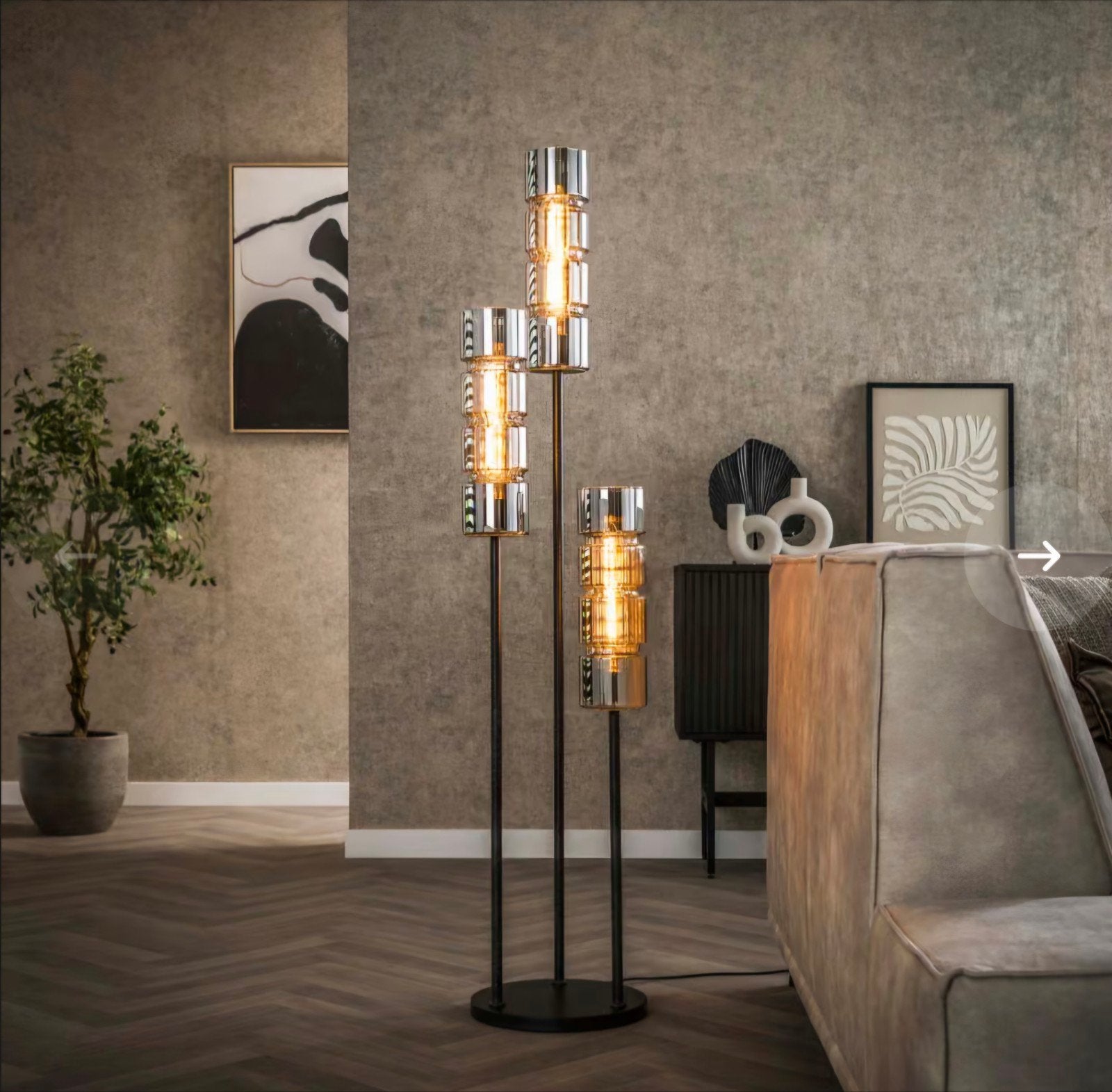 luxe vloerlamp 3-lichts Cylinder Glass, Ophalen, Nieuw, E27 (groot), Metaal