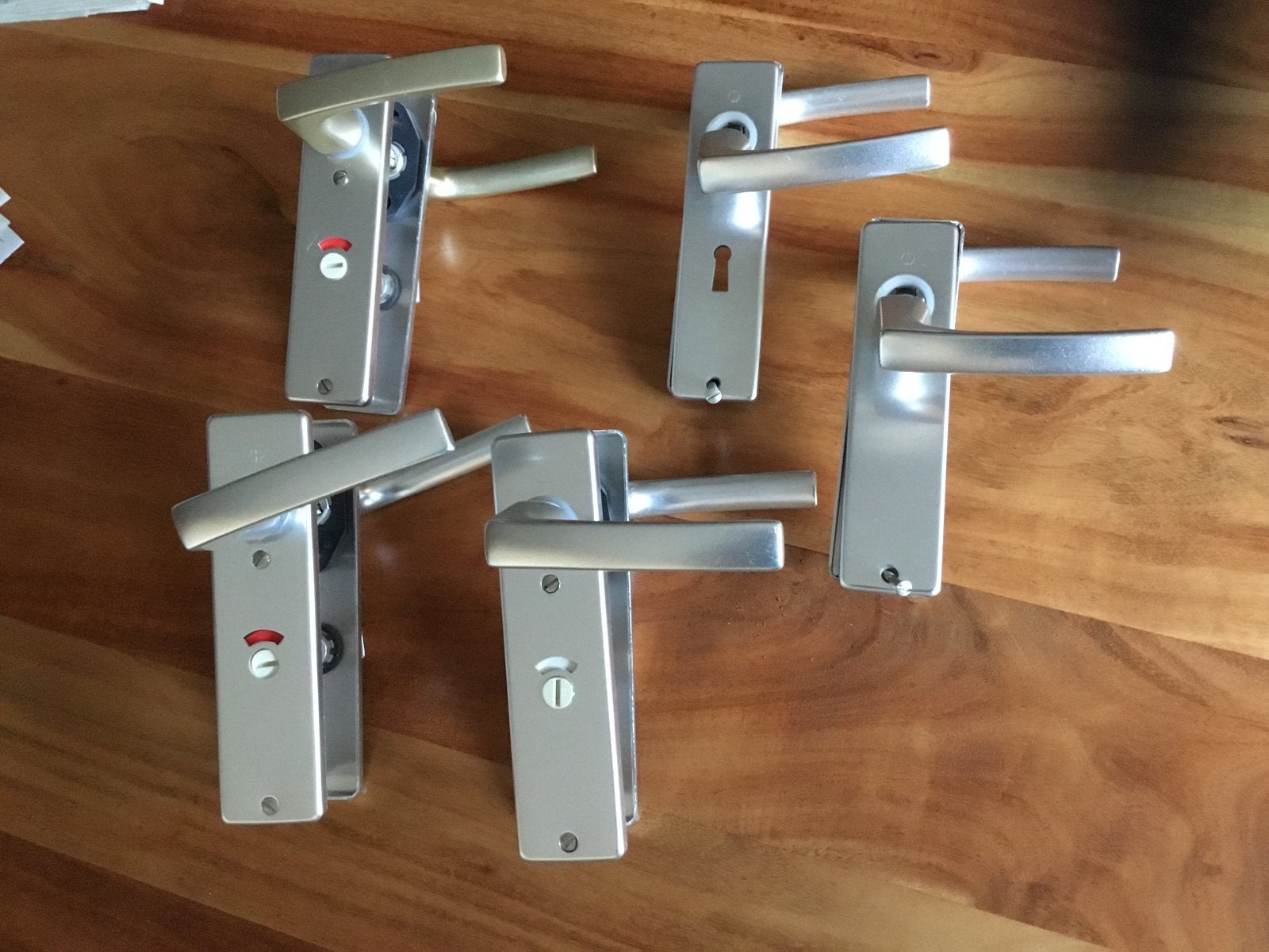 Set van 5 RVS Deurklinken met WC-sluiting en Sleutelgat, Ophalen, Gebruikt, Rvs, Klink of Kruk