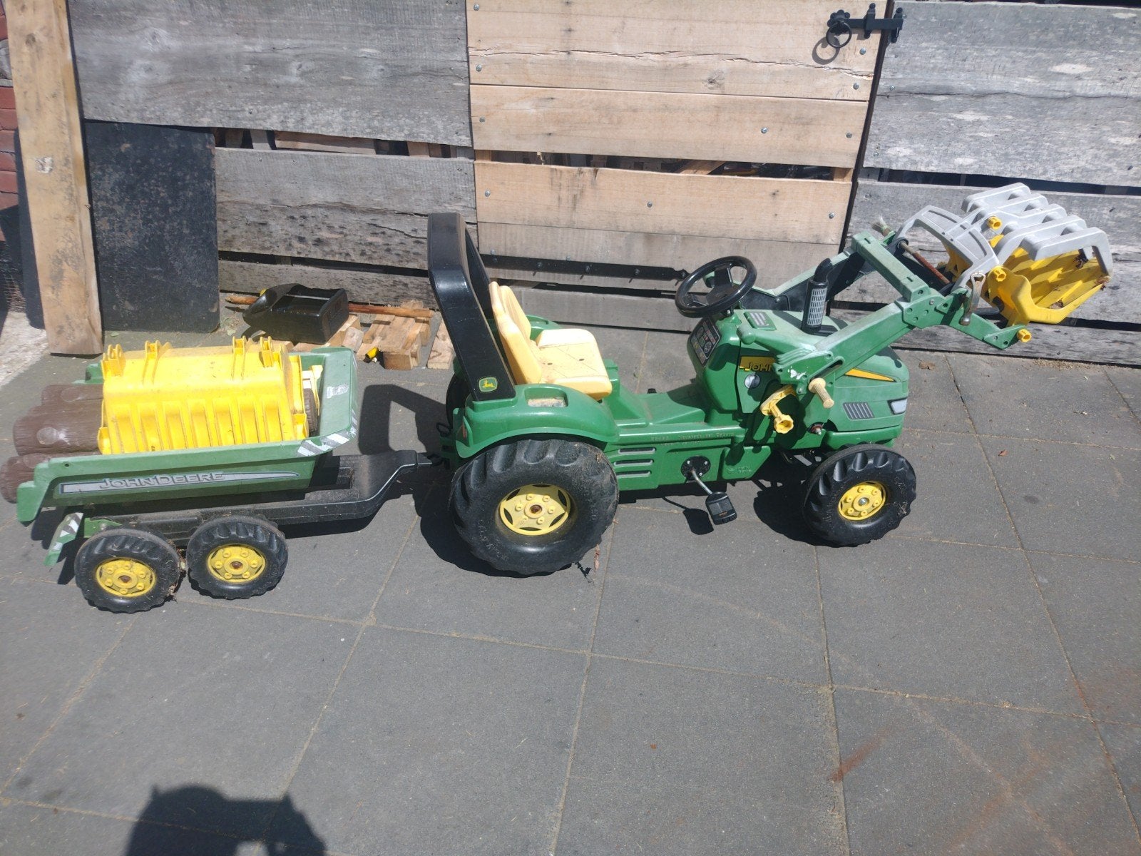 John Deere traptractor met voorlader en aanhanger, Ophalen of Verzenden, Gebruikt