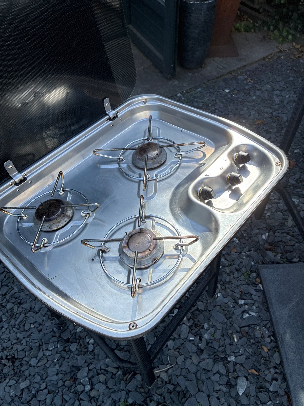 Caravan fornuis 3 pits met glazen afdekplaat, Ophalen, Gebruikt