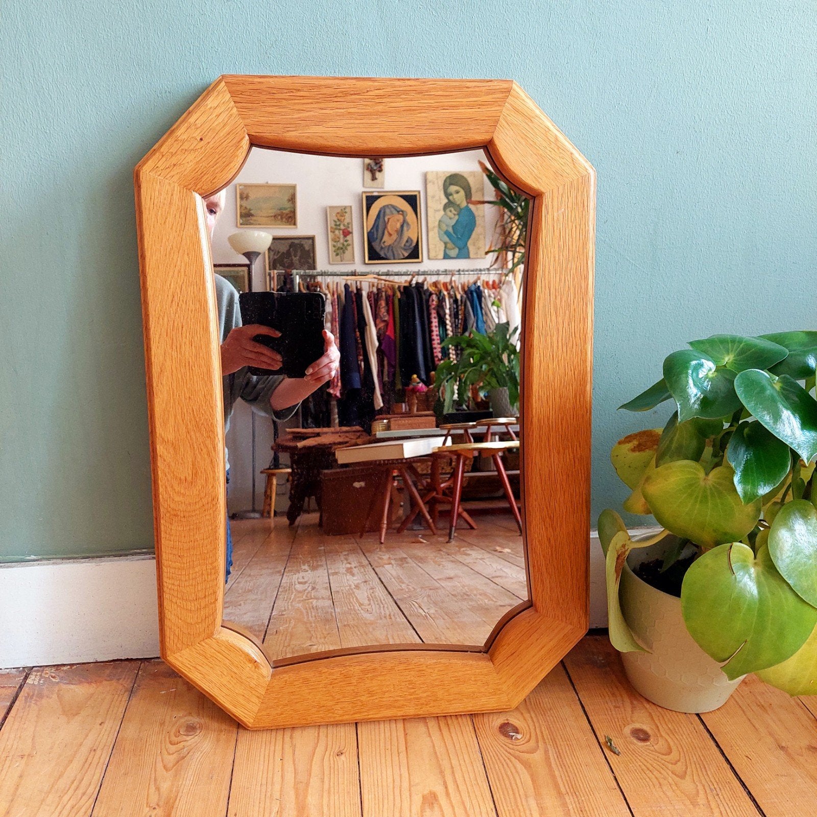 Lucky Vintage vintage houten spiegel, Huis en Inrichting, Woonaccessoires | Spiegels, Ophalen, Minder dan 50 cm, ., .