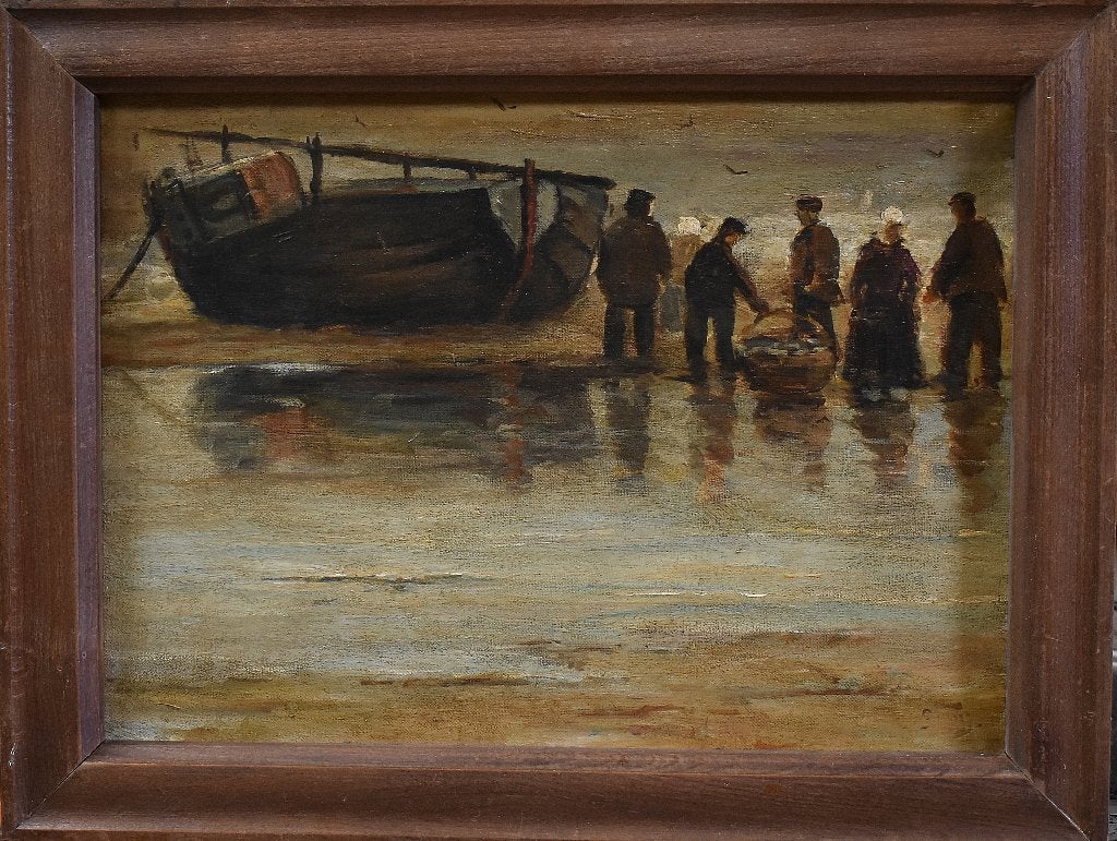 Terugkeer van de vangst--Munthe., Maritiem / water, Ingelijst, Olieverf, Klassiek