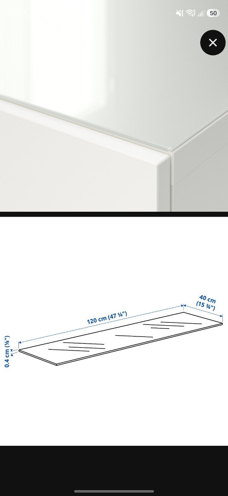Ikea Besta glasplaat 120x40 cm wit, Ophalen, Gebruikt, Wit, Glas