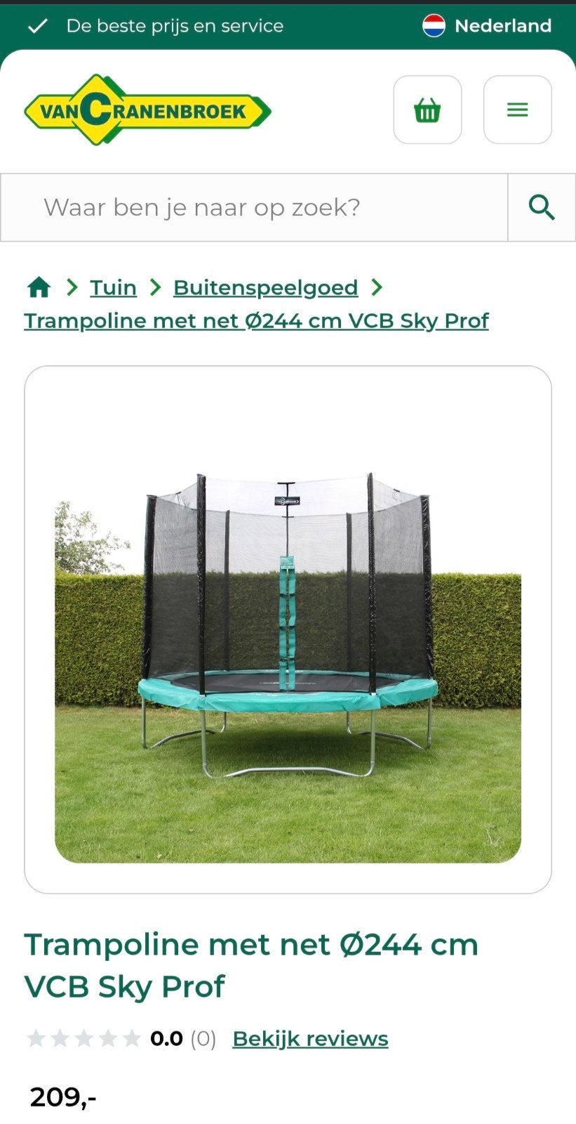 Trampoline 244cm. Staat er 2 jaar maar is weinig gebruikt., Ophalen, Zo goed als nieuw