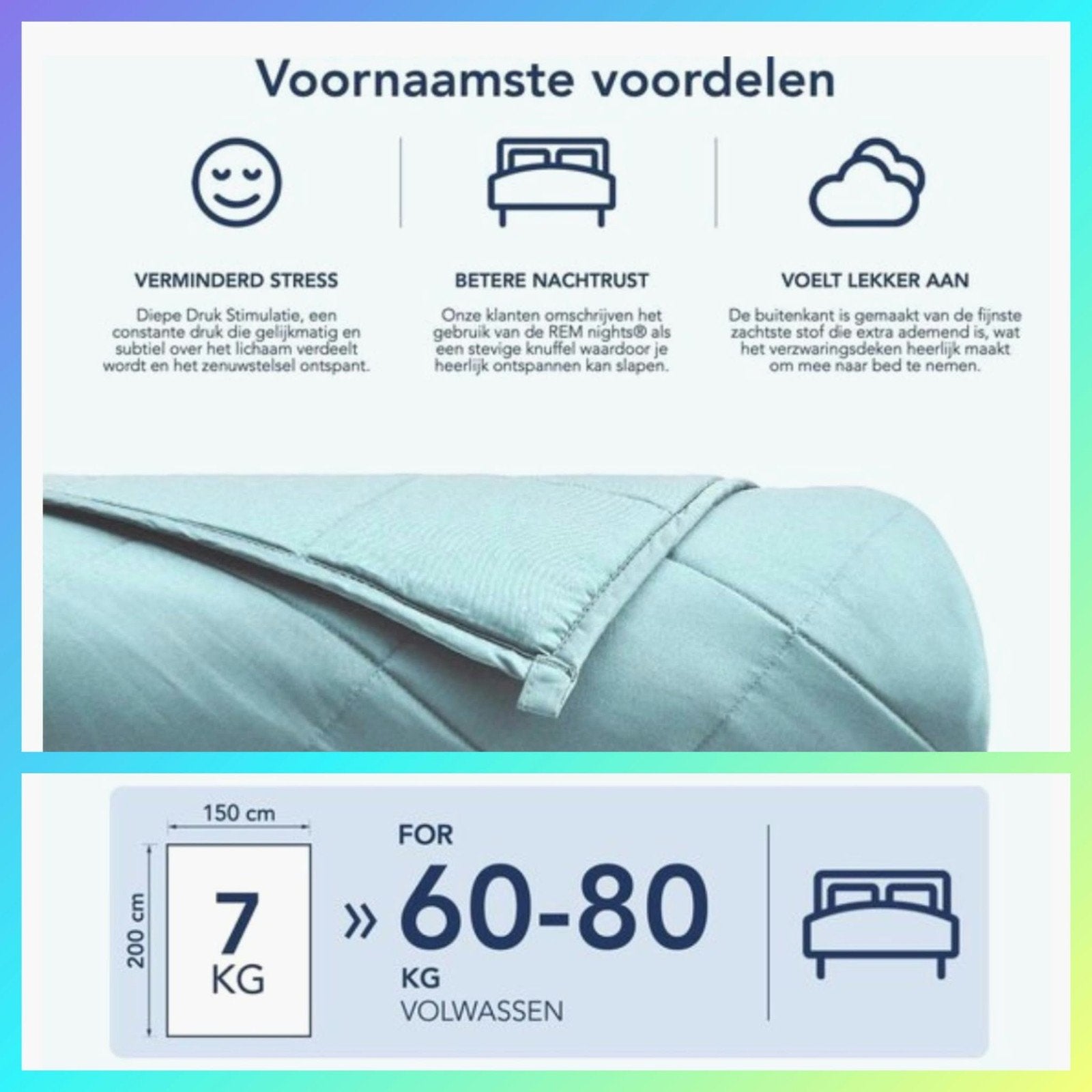 REM nights Verzwaringsdeken Bamboe 7KG - Luxe Kwaliteit, Ophalen of Verzenden, Zo goed als nieuw, Tweepersoons, Deken of Dekbed