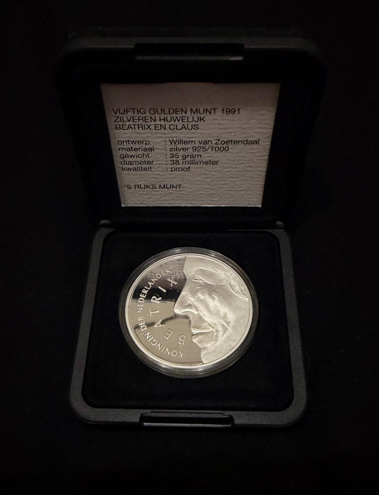 Zilveren 50 Gulden Munt 1991 Huwelijk Beatrix en Claus, Koningin Beatrix, Zilver, Ophalen of Verzenden, Losse munt
