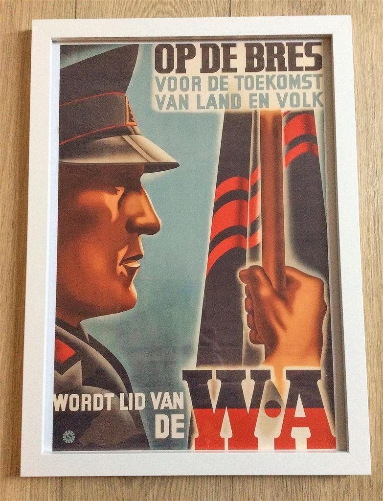 WA op de bres n.s.b Propaganda Affiche in Lijst
