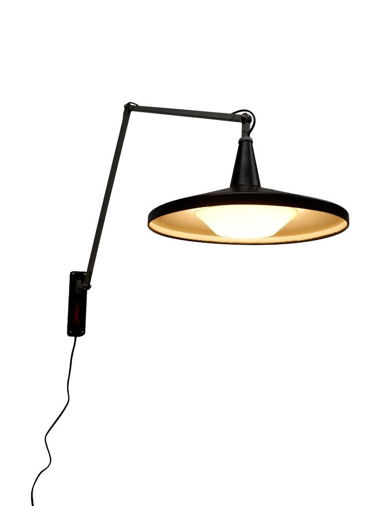 Panama lamp van Wim Rietveld, jaren 50, Huis en Inrichting, Lampen | Wandlampen, Ophalen, Zwart, Rijksstraatweg 37 Wilp, E27 (groot)