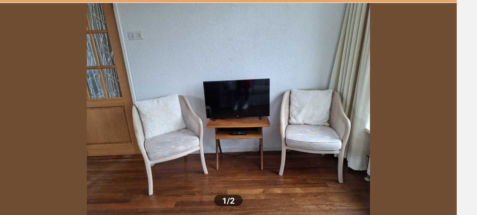 Set van 2 roze rotan fauteuils met kussens, Ophalen, Gebruikt, Twee, Overige kleuren