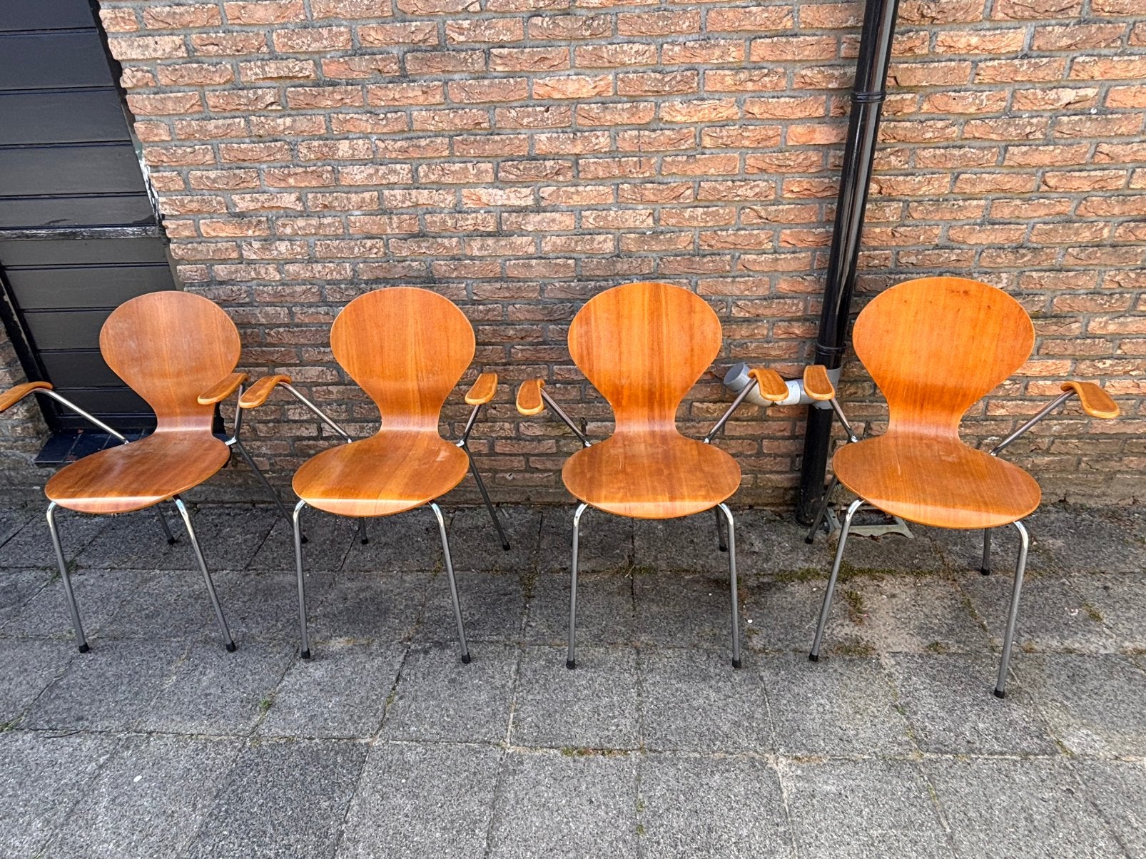 Stapelbare stoelen van Phoenix, jaren '90, Denemarken., Ophalen, Gebruikt, Bruin, Vier