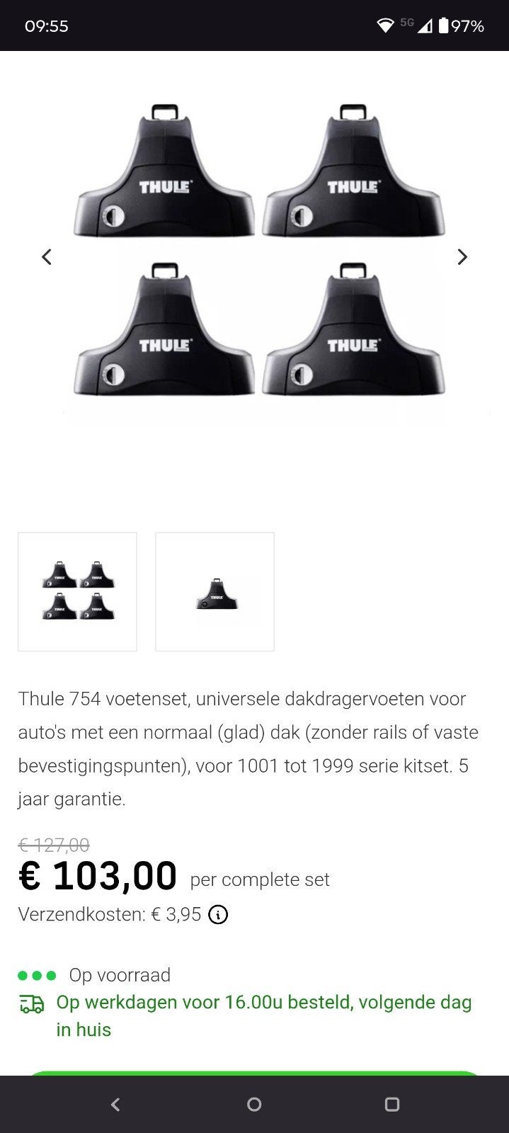 Thule dakdragers compleet Rapid System 754 SquareBar 127cm, Auto diversen, Dakdragers, Gebruikt, Ophalen