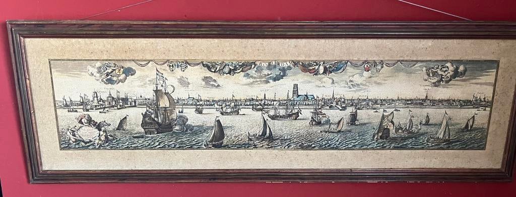Prent uit Rotterdam in houten lijst, Antiek en Kunst, Kunst | Etsen en Gravures, Ophalen