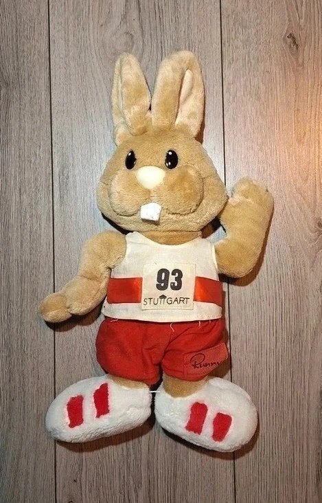 Vintage WK Atletiek Stuttgart 1993 Runny knuffel 45 cm, Kinderen en Baby's, Speelgoed | Knuffels en Pluche, Overige karakters