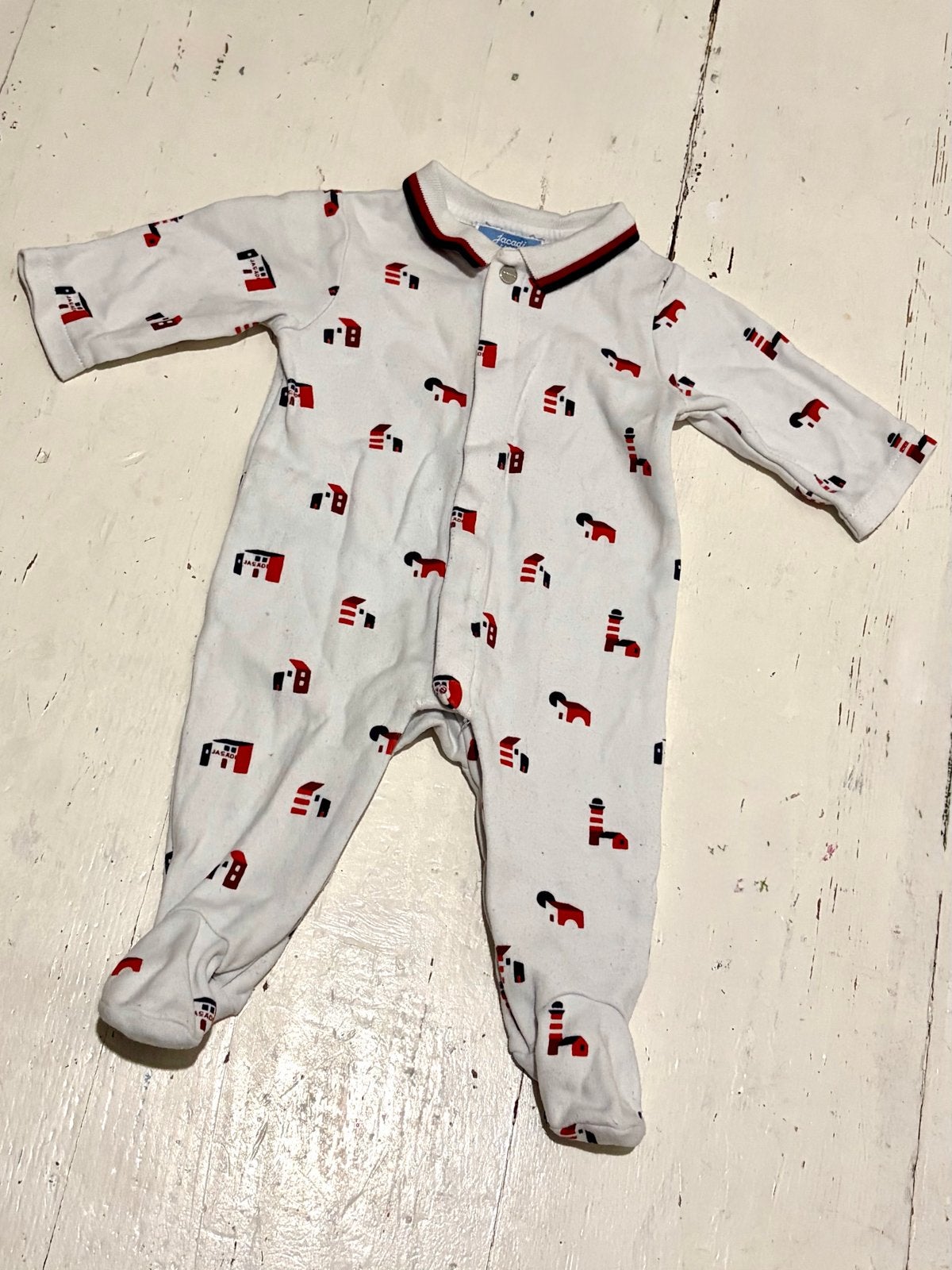 Jacadi Paris boxpakje 62 wit navy rood retro print, Kinderen en Baby's, Ophalen of Verzenden, Gebruikt, Jongetje, Pakje