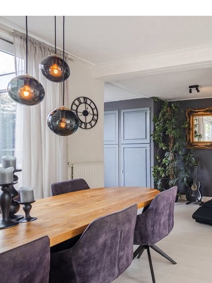 Moderne hanglamp met 3 glazen bollen, Ophalen, Zo goed als nieuw, Glas, 75 cm of meer