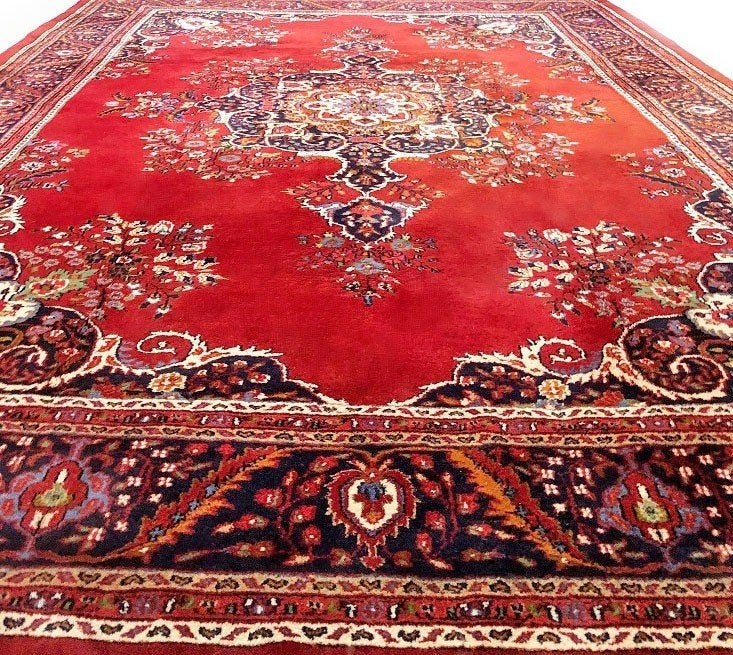 Groot perzisch tapijt handgeknoopt Tabriz 50 Raj, Gebruikt, 200 cm of meer, Ophalen of Verzenden, Zwart