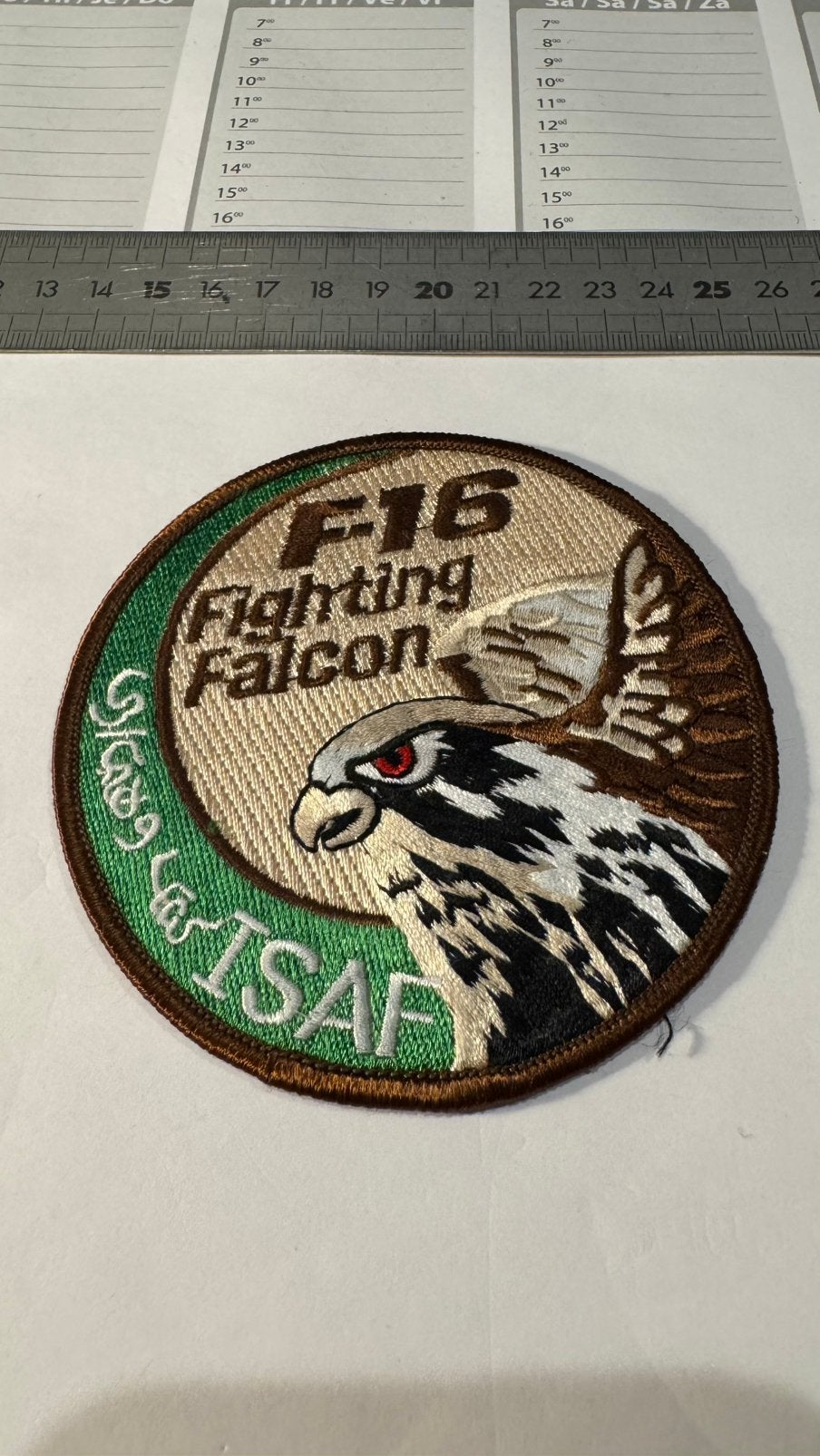 Patch f-16 swirl luchtmacht klu isaf, Ophalen of Verzenden, Zo goed als nieuw, Patch, Badge of Embleem