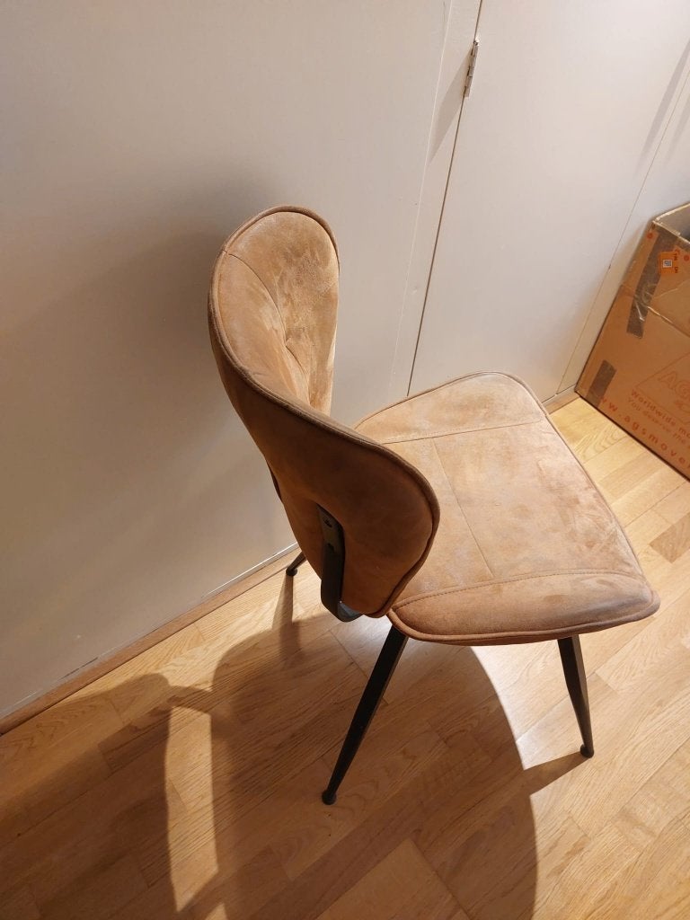 🏷️ Stoelen - 3x mooie bruine suede eettafel stoelen, Huis en Inrichting, Stoelen, Zo goed als nieuw, Drie, Bruin, Ophalen